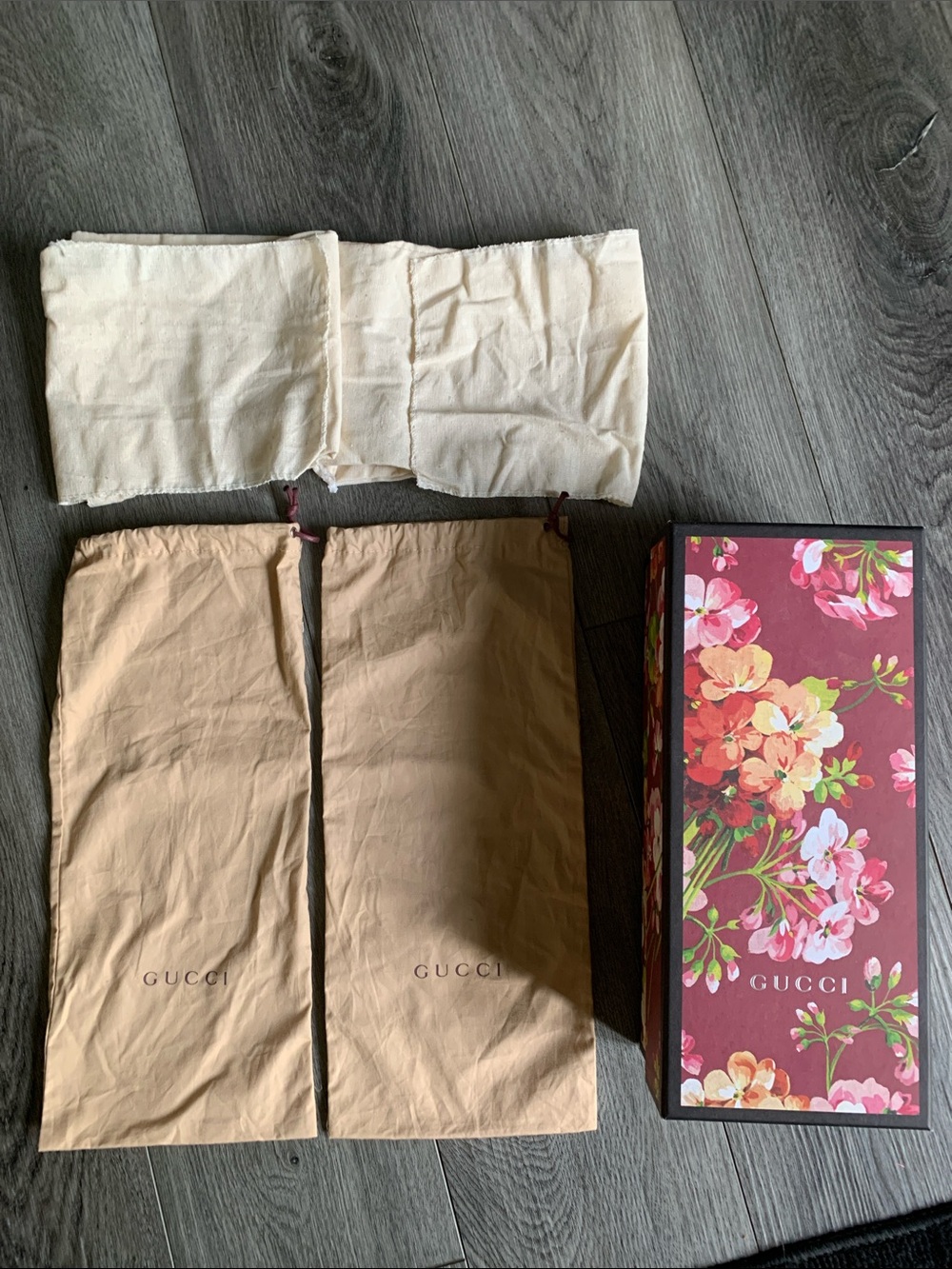 Gucci floral shoe box and dust bags